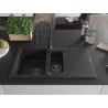 Mexen Matias granite sink 1.5-bowl with drainer and Aster kitchen faucet, black/gold metallic - 6502-75-73450-70-B