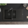 Mexen Matias granite sink 1.5-bowl with drainer and Aster kitchen faucet, black/gold metallic - 6502-75-73450-70-B