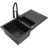 Mexen Matias granite sink 1.5-bowl with drainer and kitchen faucet Aster, black/gold metallic - 6502-75-73450-70-B