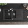 Mexen Matias granite sink 1.5-bowl with drainer and kitchen faucet Aster, black speckled - 6502-76-73450-07