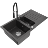 Mexen Matias 1.5-Bowl Granite Sink with Drainer and Aster Kitchen Faucet, Black Speckled - 6502-76-73450-07