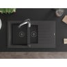 Mexen Matias 1.5-bowl granite sink with drainer and Aster kitchen tap, black speckled - 6502-76-73450-07-B