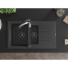 Mexen Matias granite sink 1.5-bowl with drainer and Aster kitchen tap, speckled black - 6502-76-73450-07-B