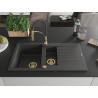Mexen Matias granite sink 1.5-bowl with drainer and Aster kitchen faucet, black speckled - 6502-76-73450-57-G