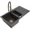 Mexen Matias 1.5-compartment granite sink with a drip tray and kitchen mixer tap Aster, spotted black - 6502-76-73450-57-G