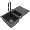 Mexen Matias granite sink 1.5-bowl with drainer and Aster kitchen faucet, black speckled - 6502-76-73450-57-G