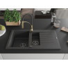 Mexen Matias 1.5-bowl granite sink with drainer and Aster kitchen faucet, speckled black - 6502-76-73450-57-B