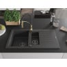 Mexen Matias granite sink 1.5-bowl with drainer and kitchen faucet Aster, black speckled - 6502-76-73450-57-B