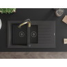 Mexen Matias 1.5-bowl granite sink with drainer and Aster kitchen faucet, speckled black - 6502-76-73450-57-B