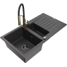 Mexen Matias 1.5-bowl granite sink with drainer and Aster kitchen faucet, speckled black - 6502-76-73450-57-B