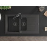 Mexen Matias granite sink 1.5-bowl with draining board and kitchen faucet Aster, black speckled - 6502-76-73450-70-B