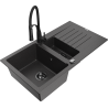 Mexen Matias 1.5-Bowl Granite Sink with Drainer and Aster Kitchen Faucet, Black Speckled - 6502-76-73450-70-B