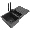 Mexen Matias granite sink 1.5-bowl with drainer and Aster kitchen tap, black speckled - 6502-76-73450-70-B
