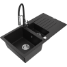 Mexen Matias 1.5-compartment granite sink with a drip tray and kitchen mixer tap Aster, Black - 6502-77-73450-07