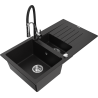 Mexen Matias granite sink 1.5-bowl with drainer and Aster kitchen tap, black - 6502-77-73450-07