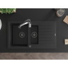 Mexen Matias granite sink 1.5-bowl with drainer and Aster kitchen faucet, black - 6502-77-73450-07-B