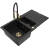 Mexen Matias granite sink 1.5-bowl with drainer and Aster kitchen faucet, black - 6502-77-73450-57-G