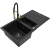 Mexen Matias 1.5-bowl granite sink with drainer and Aster kitchen tap, black - 6502-77-73450-57-B