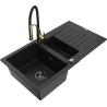 Mexen Matias 1.5-compartment granite sink with a drip tray and kitchen mixer tap Aster, Black - 6502-77-73450-57-B