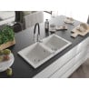 Mexen Mario granite sink 2-chamber with Aster kitchen tap, white - 6504-20-73450-07