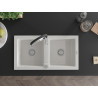 Mexen Mario 2-bowl granite kitchen sink with Aster kitchen faucet, white - 6504-20-73450-07
