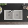 Mexen Mario granite sink 2-chamber with Aster kitchen tap, white - 6504-20-73450-07