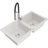 Mexen Mario 2-Bowl Granite Kitchen Sink with Aster Faucet, White - 6504-20-73450-07