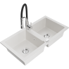 Mexen Mario 2-compartment granite sink with a kitchen mixer tap Aster, White - 6504-20-73450-07