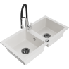 Mexen Mario 2-bowl granite sink with Aster kitchen faucet, white - 6504-20-73450-07-B