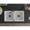 Mexen Mario granite double-bowl sink with Aster kitchen faucet, white - 6504-20-73450-07-B