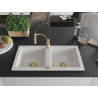 Mexen Mario granite kitchen sink double-bowl with Aster kitchen faucet, white - 6504-20-73450-57-G