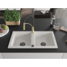 Mexen Mario 2-bowl granite kitchen sink with Aster faucet, white - 6504-20-73450-57-B