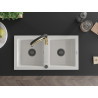 Mexen Mario 2-bowl granite kitchen sink with Aster kitchen faucet, white - 6504-20-73450-57-B