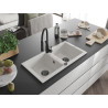 Mexen Mario granite sink 2-bowl with kitchen faucet Aster, white - 6504-20-73450-70-B