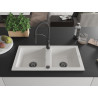 Mexen Mario granite double-bowl kitchen sink with Aster kitchen faucet, white - 6504-20-73450-70-B