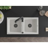 Mexen Mario granite sink 2-bowl with kitchen faucet Aster, white - 6504-20-73450-70-B