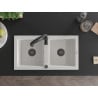 Mexen Mario granite sink 2-compartment with Aster kitchen tap, white - 6504-20-73450-70-B
