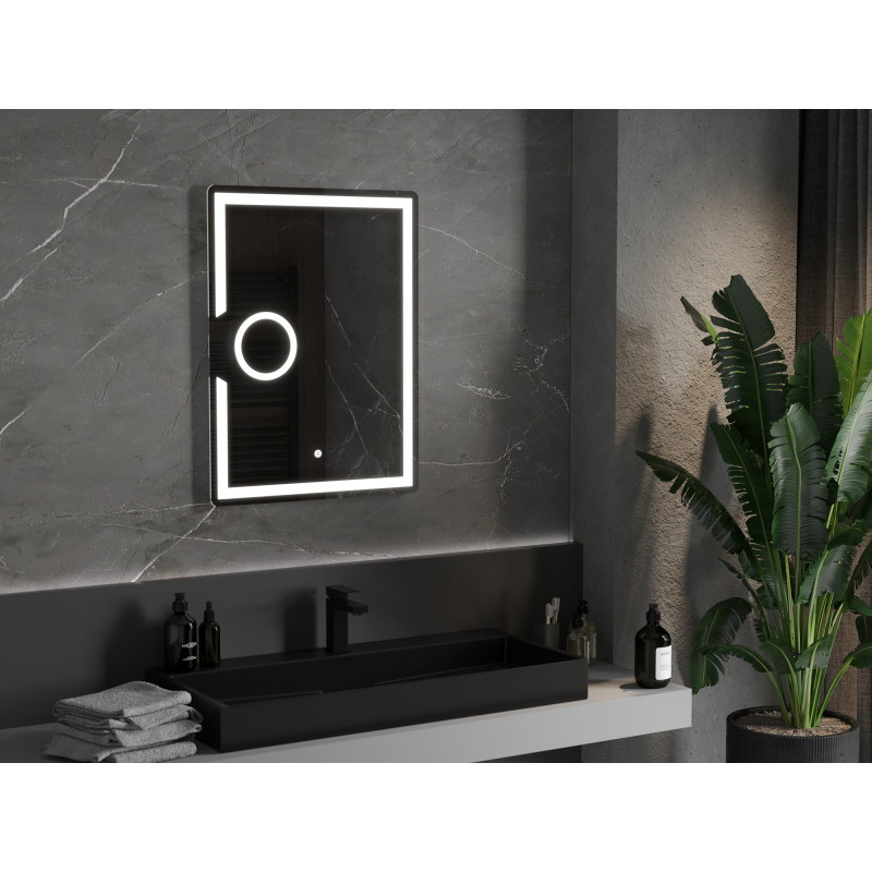 Mexen Onyx illuminated bathroom mirror with cosmetic mirror 60 x 80 cm, LED 6000K, anti-fog - 9813-060-080-611-00