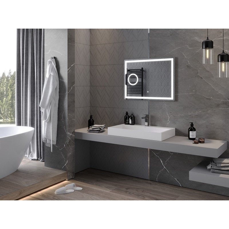 Mexen Onyx bathroom mirror with backlight and cosmetic mirror 80 x 60 cm, LED 6000K, anti-fog - 9813-080-060-611-00
