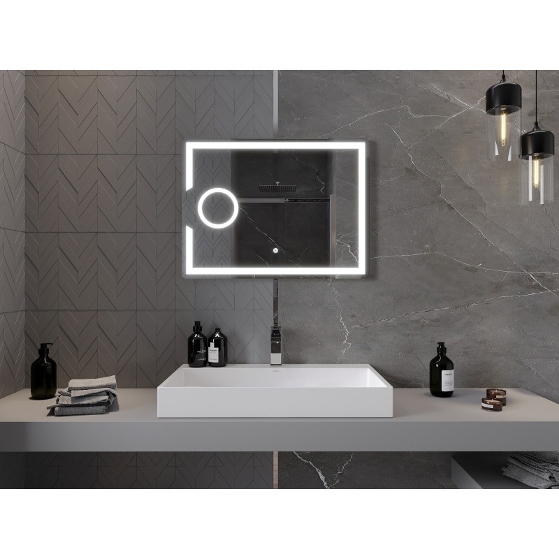 Mexen Onyx bathroom mirror with backlight and cosmetic mirror 80 x 60 cm, LED 6000K, anti-fog - 9813-080-060-611-00