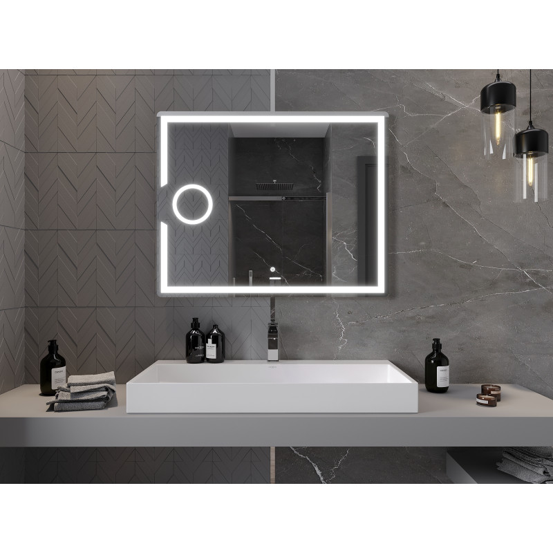 Mexen Onyx illuminated bathroom mirror with cosmetic mirror 100 x 80 cm, LED 6000K, anti-fog - 9813-100-080-611-00