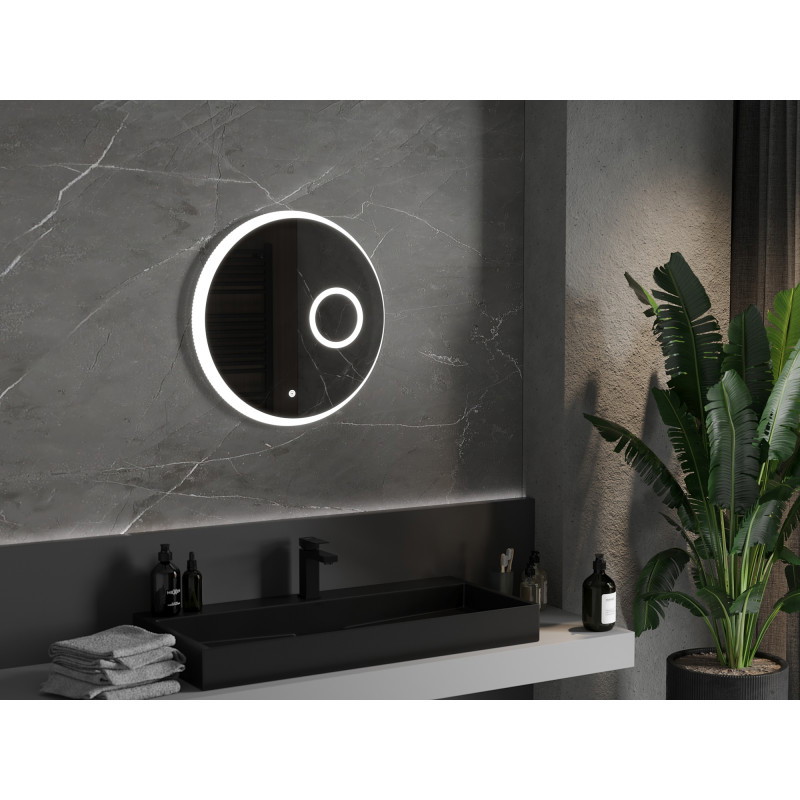 Mexen Ella illuminated bathroom mirror with cosmetic mirror, round 60 cm, LED 6000K, anti-fog - 9811-060-060-611-00