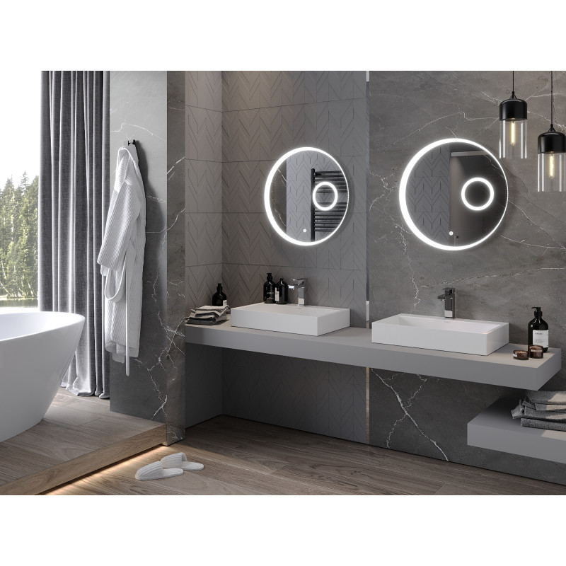 Mexen Ella illuminated bathroom mirror with cosmetic mirror, round 60 cm, LED 6000K, anti-fog - 9811-060-060-611-00