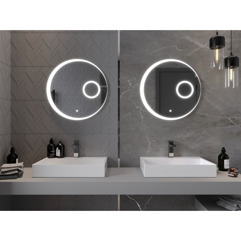 Mexen Ella illuminated bathroom mirror with cosmetic mirror, round 60 cm, LED 6000K, anti-fog - 9811-060-060-611-00