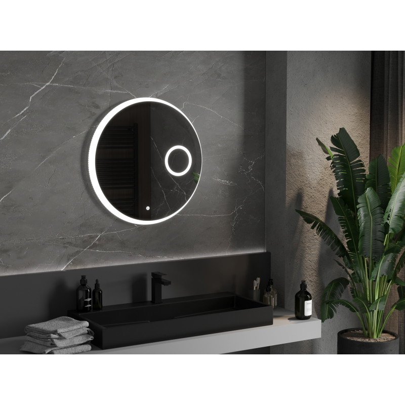 Mexen Ella illuminated bathroom mirror with cosmetic mirror, round 70 cm, LED 6000K, anti-fog - 9811-070-070-611-00