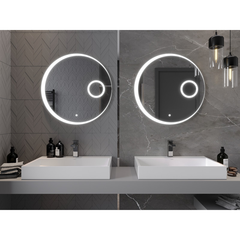 Mexen Ella illuminated bathroom mirror with cosmetic mirror, round 70 cm, LED 6000K, anti-fog - 9811-070-070-611-00
