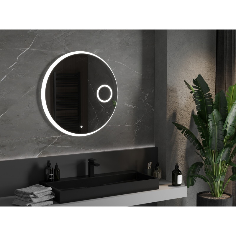 Mexen Ella bathroom mirror with lighting and cosmetic mirror, round 80 cm, LED 6000K, anti-fog - 9811-080-080-611-00