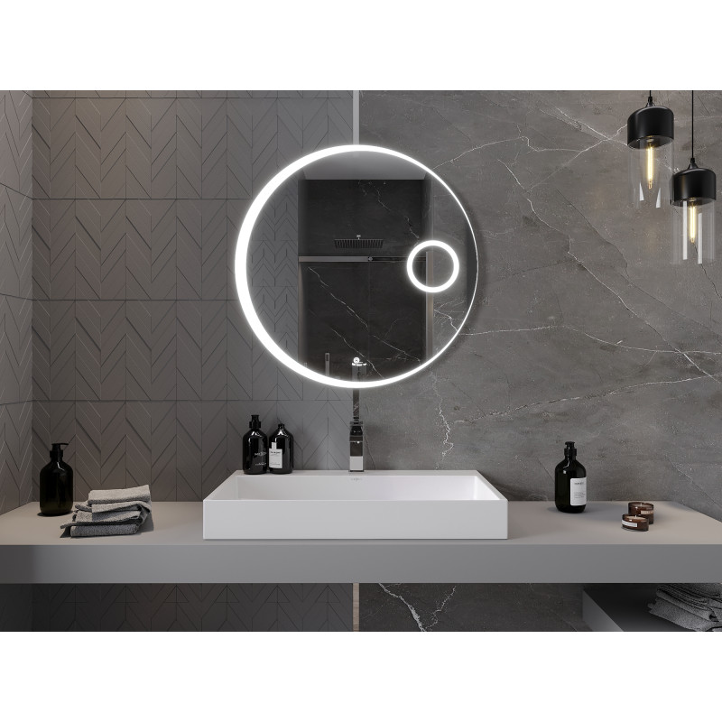Mexen Ella illuminated bathroom mirror with cosmetic mirror, round 80 cm, LED 6000K, anti-fog - 9811-080-080-611-00