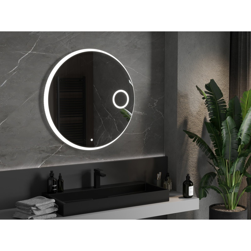 Mexen Ella illuminated bathroom mirror with cosmetic mirror, round 90 cm, LED 6000K, anti-fog - 9811-090-090-611-00