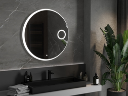 Mexen Ella illuminated bathroom mirror with a makeup mirror, round 90 cm, LED 6000K, demister - 9811-090-090-611-00